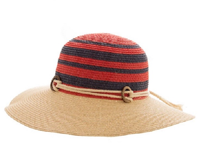 Summer Straw Hat in Red and Blue Trim - Click Image to Close