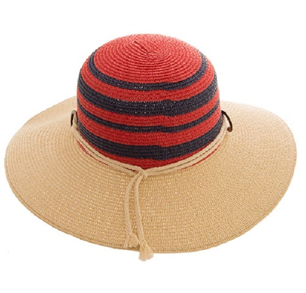 Summer Straw Hat in Red and Blue Trim
