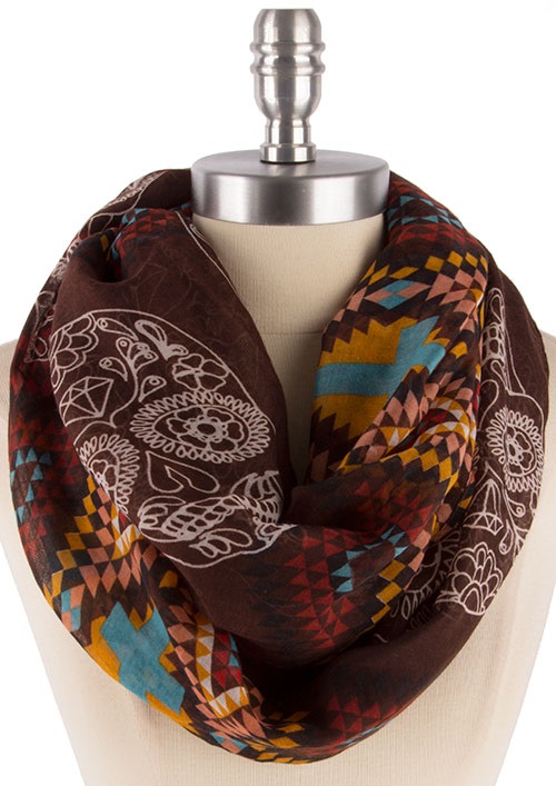 Skull Tattoo Print Multi Color Infinity Scarf - Click Image to Close