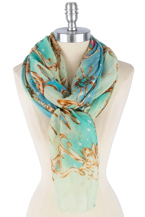 Scarf - Sea Life Pattern Blue and Green - Click Image to Close