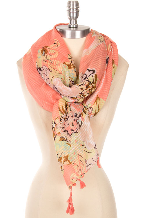 Scarf - Bird of Paradise Design Coral Color - Click Image to Close