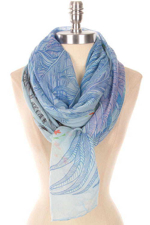 Scarf - Feather Pattern Color Sky Blue - Click Image to Close