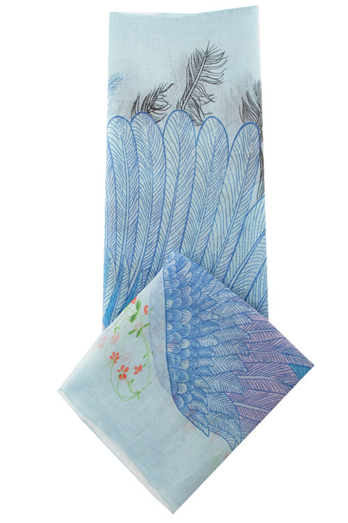 Scarf - Feather Pattern Color Sky Blue