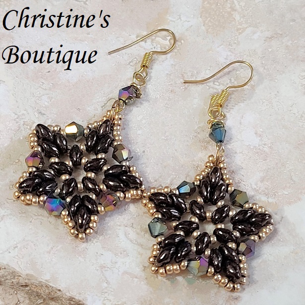 Starfish Design Hand Sewn Earrings with Austrian Crystal - Click Image to Close
