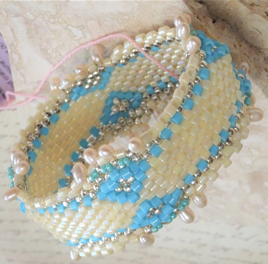 Diamond Pattern with Turquoise Trim & Freshwater Pearl Bangle