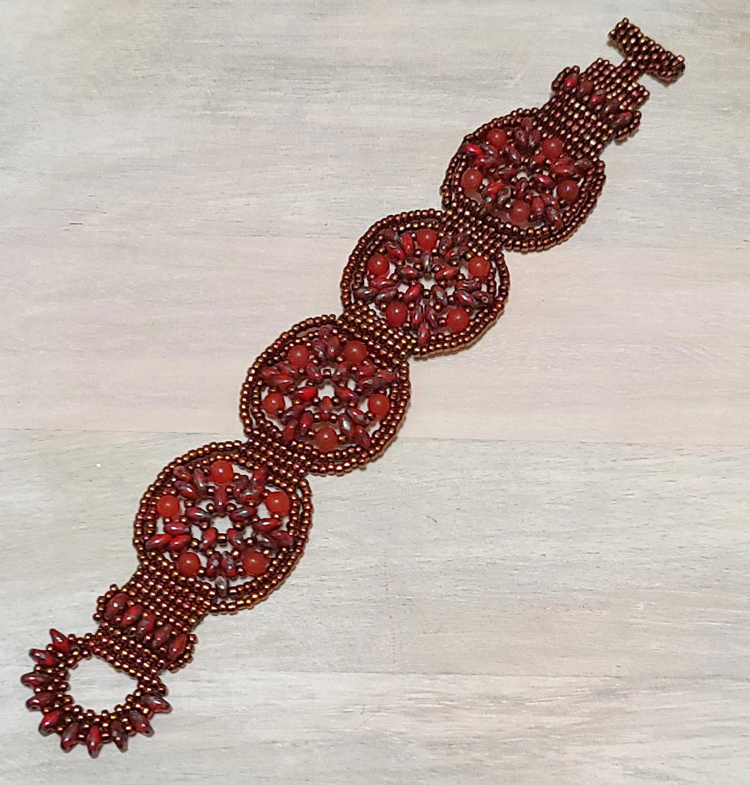 Gemstone bracelet, cherry red jade beads, handcrafted
