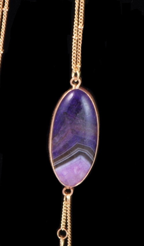 Agate Gemstone Pendant & Tassel Long Necklace (Purple)
