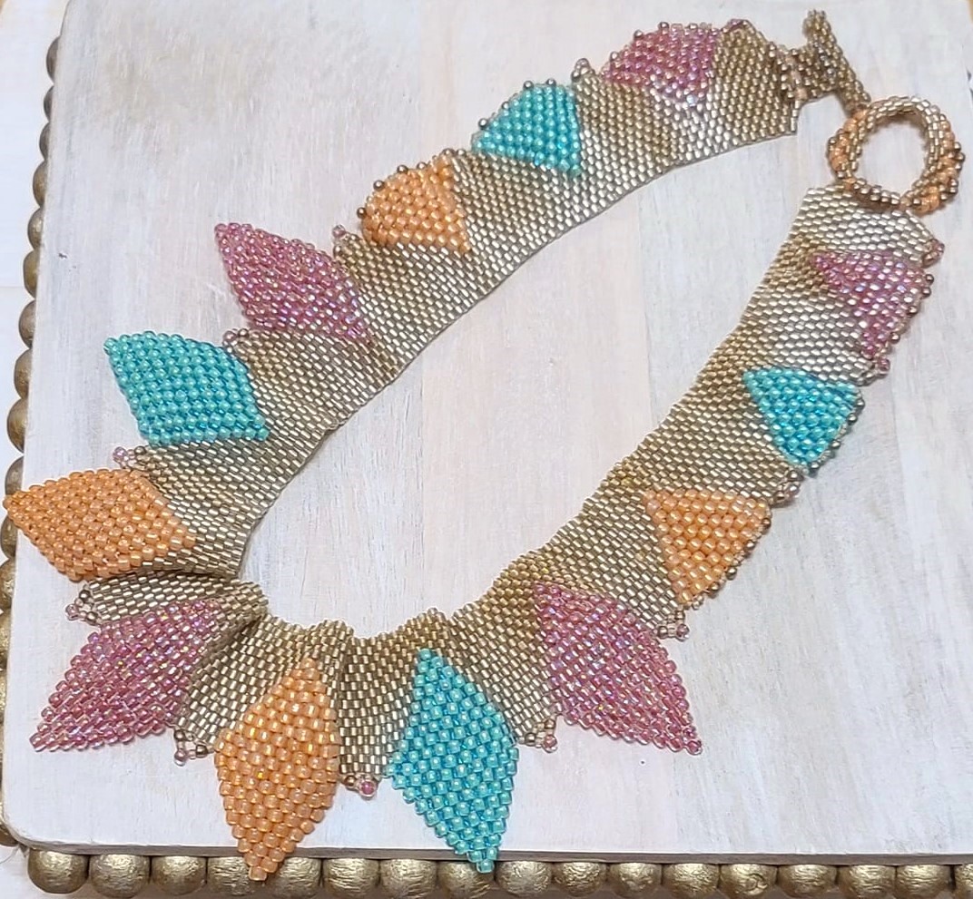 Beaded collar necklace, hand beaded w/miyuki delica beads