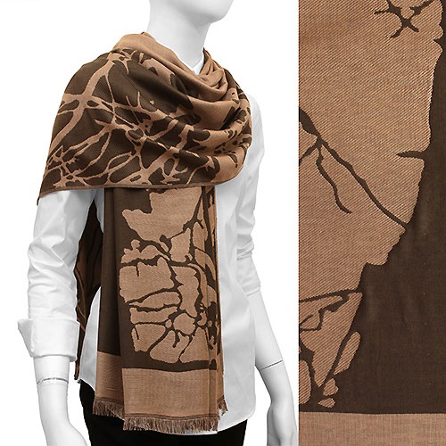 Scarf - Double Layer Half Branch Flourished Pattern Pashmina - Click Image to Close