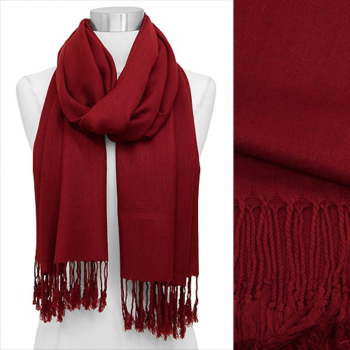 Scarf - Silk Blend Solid Paisley Jacquard - Dark Red/Burgundy - Click Image to Close
