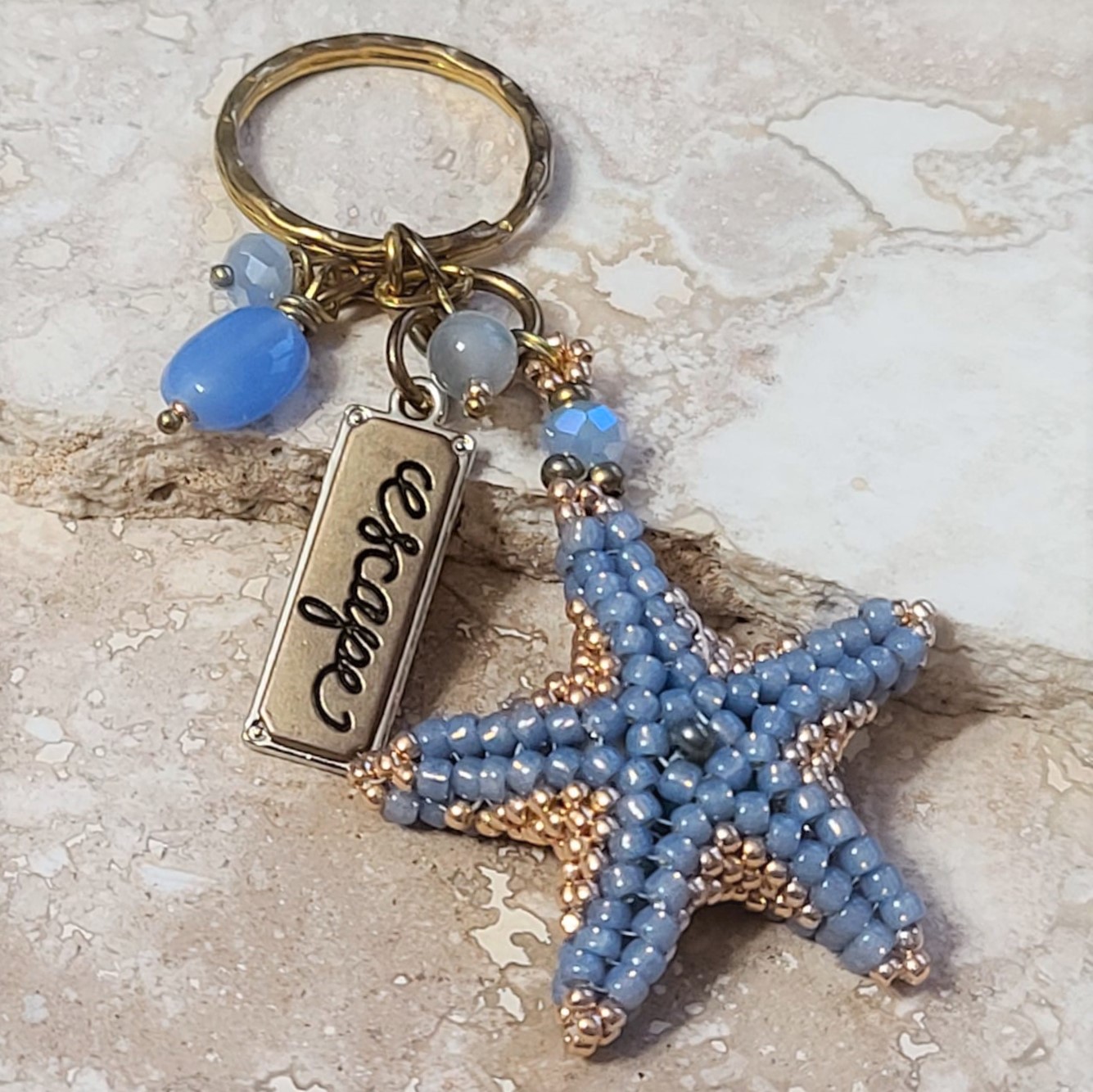 Hand sewn Starfish Keychain Purse Chain Inspirational Escape - Click Image to Close