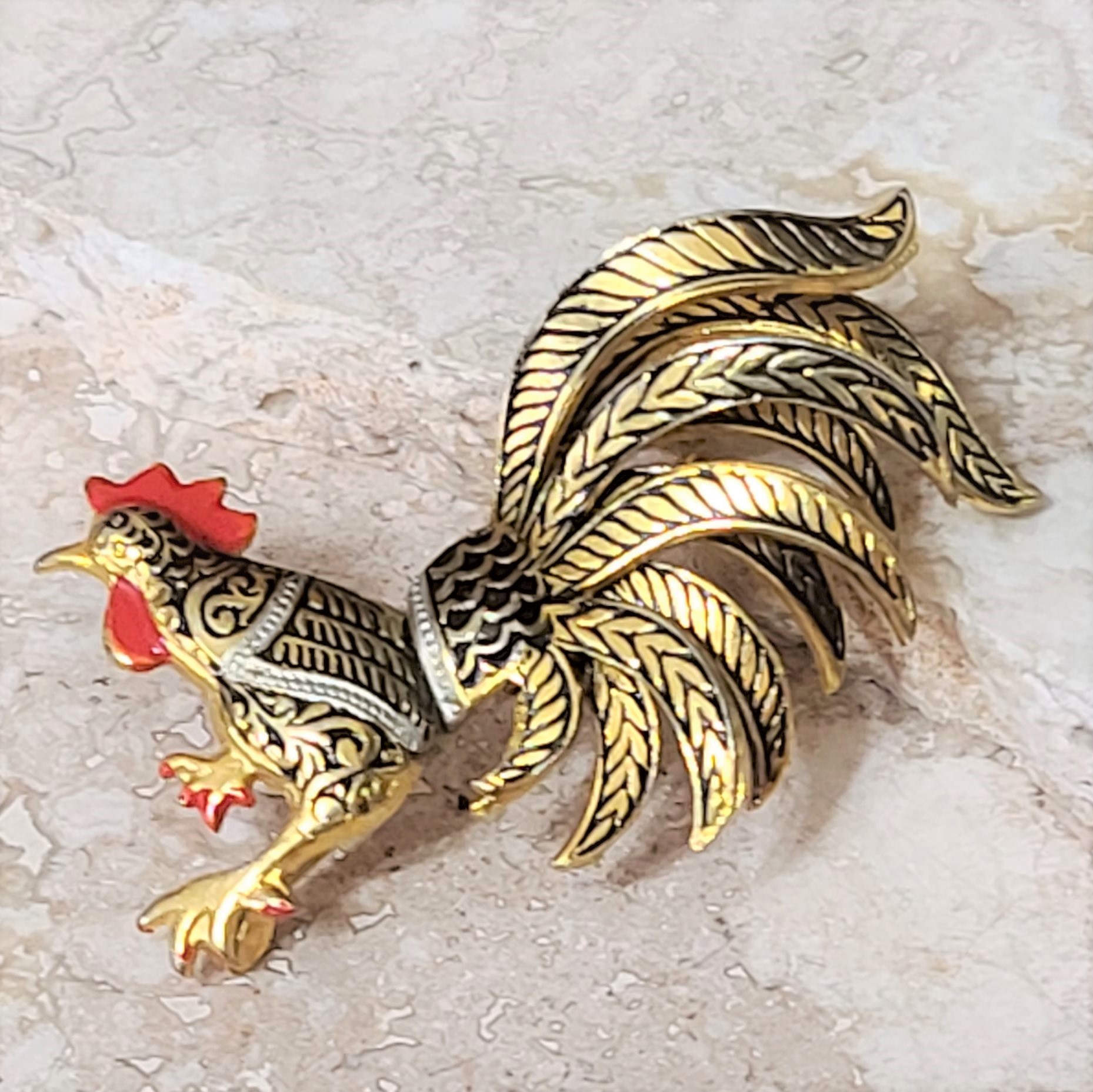 Damascene Signed Spain Rooster Pin