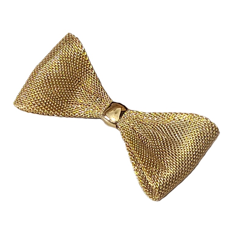 Goldtone Mesh Bow Tie Vintage Pin - Click Image to Close
