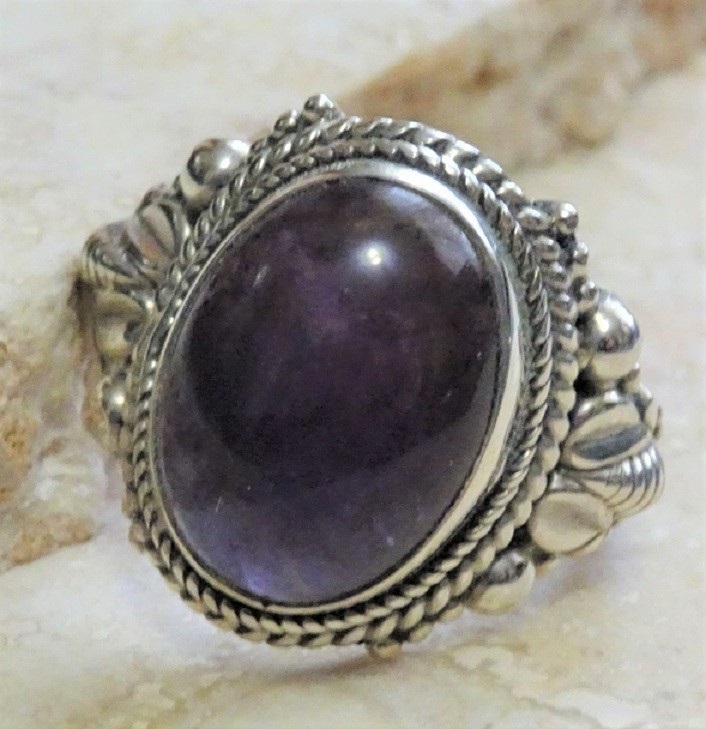 Amethyst Natural Gemstone 925 Sterling Silver Ring Size 8 - Click Image to Close