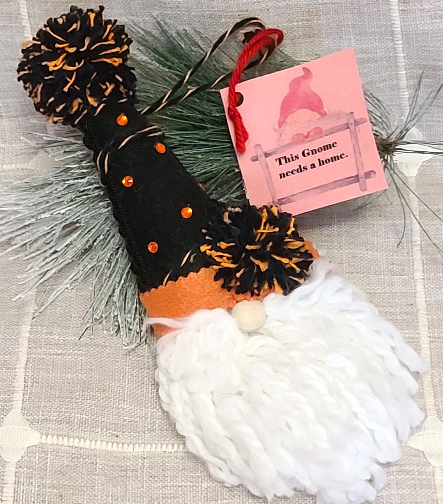 Gnome Halloween ornament felt with white beard and black hat