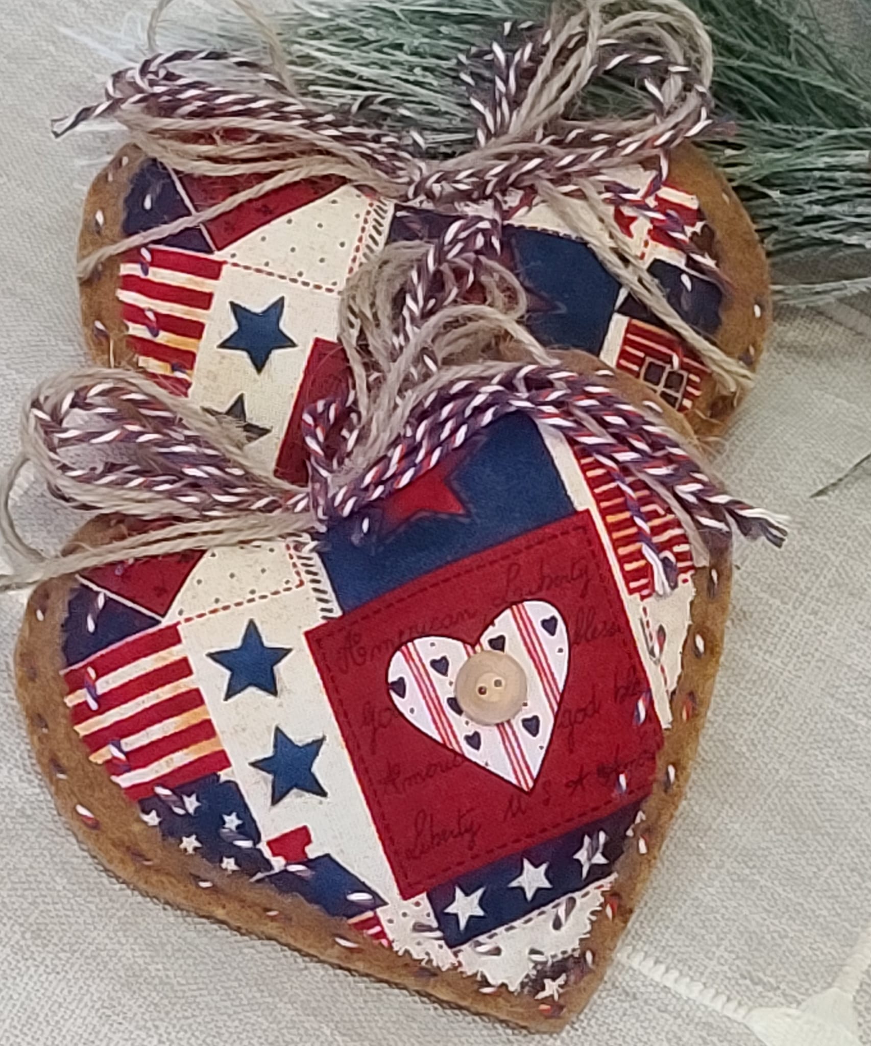 Felt and material patriotic USA heart ornament