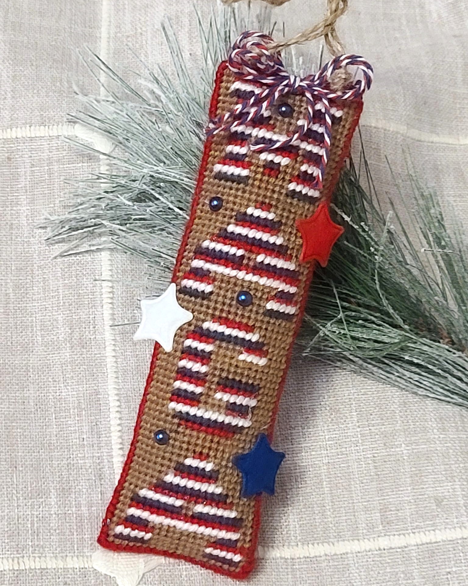 Needlepoint patriotic MAGA hanger ornament red, white and blue