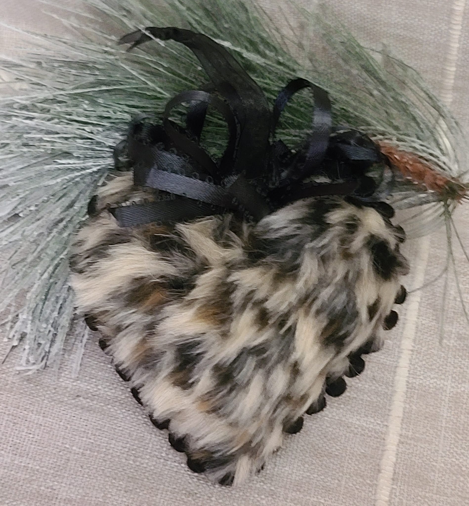 Leopard animal furry heart ornament