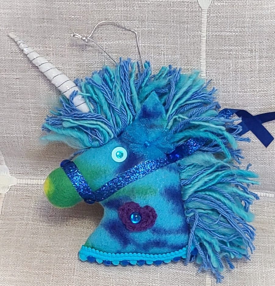 Unicorn tie dye felt ornament with Mane 7" Ornament - blue