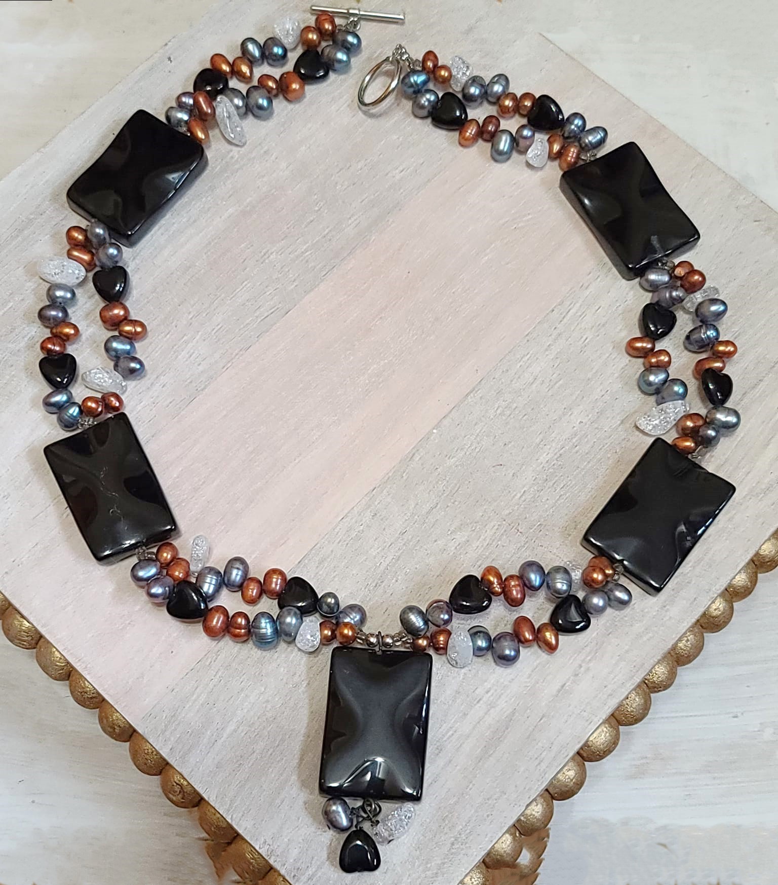 Black Onyx and Fresh Water Pearls Necklace