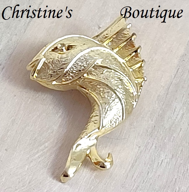 Fish figural pin, signed designer JJ , chicken of the sea motif