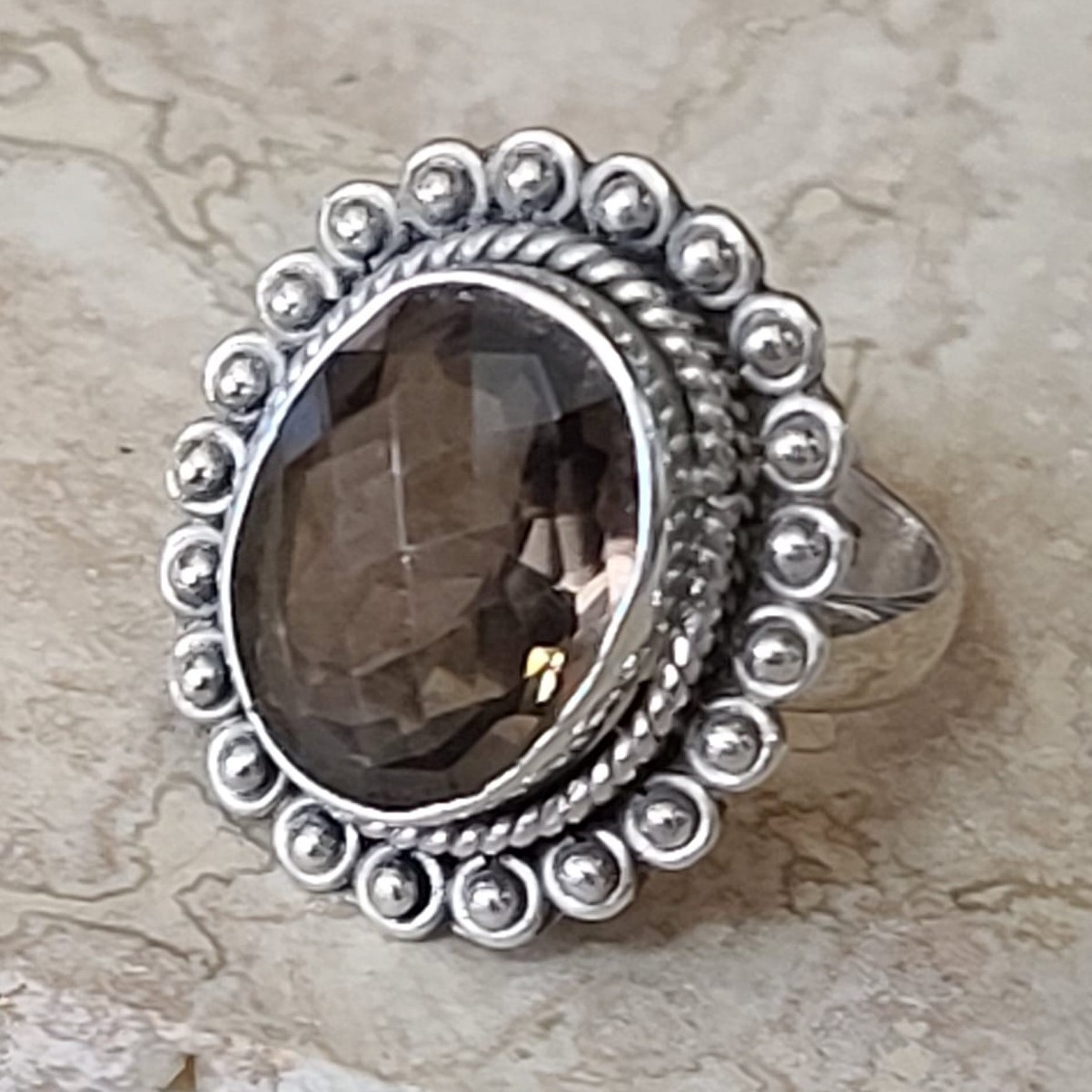 Smokey Topaz 925 Sterling Silver Ring Size 8 1/2 - Click Image to Close