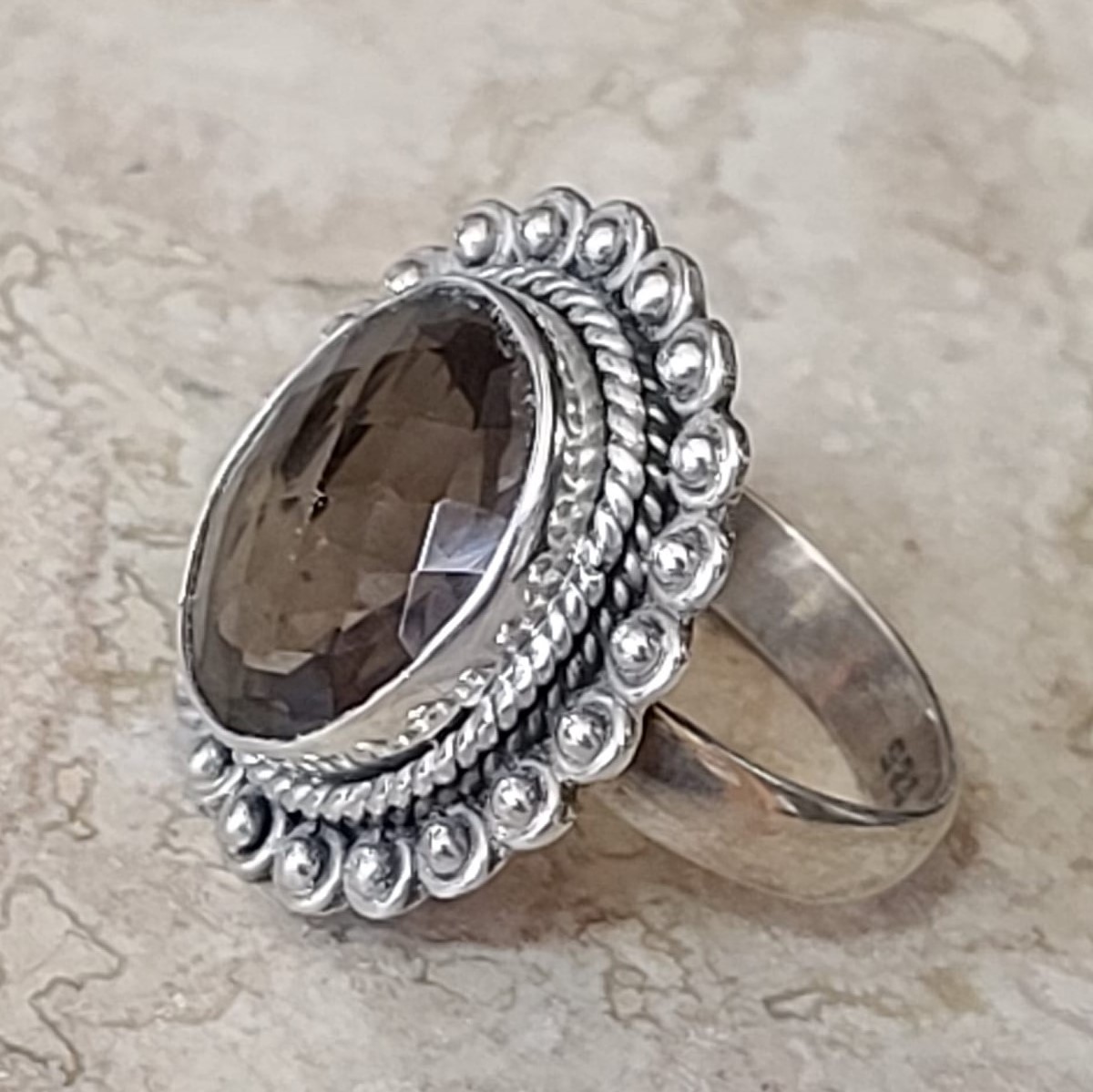Smokey Topaz 925 Sterling Silver Ring Size 8 1/2