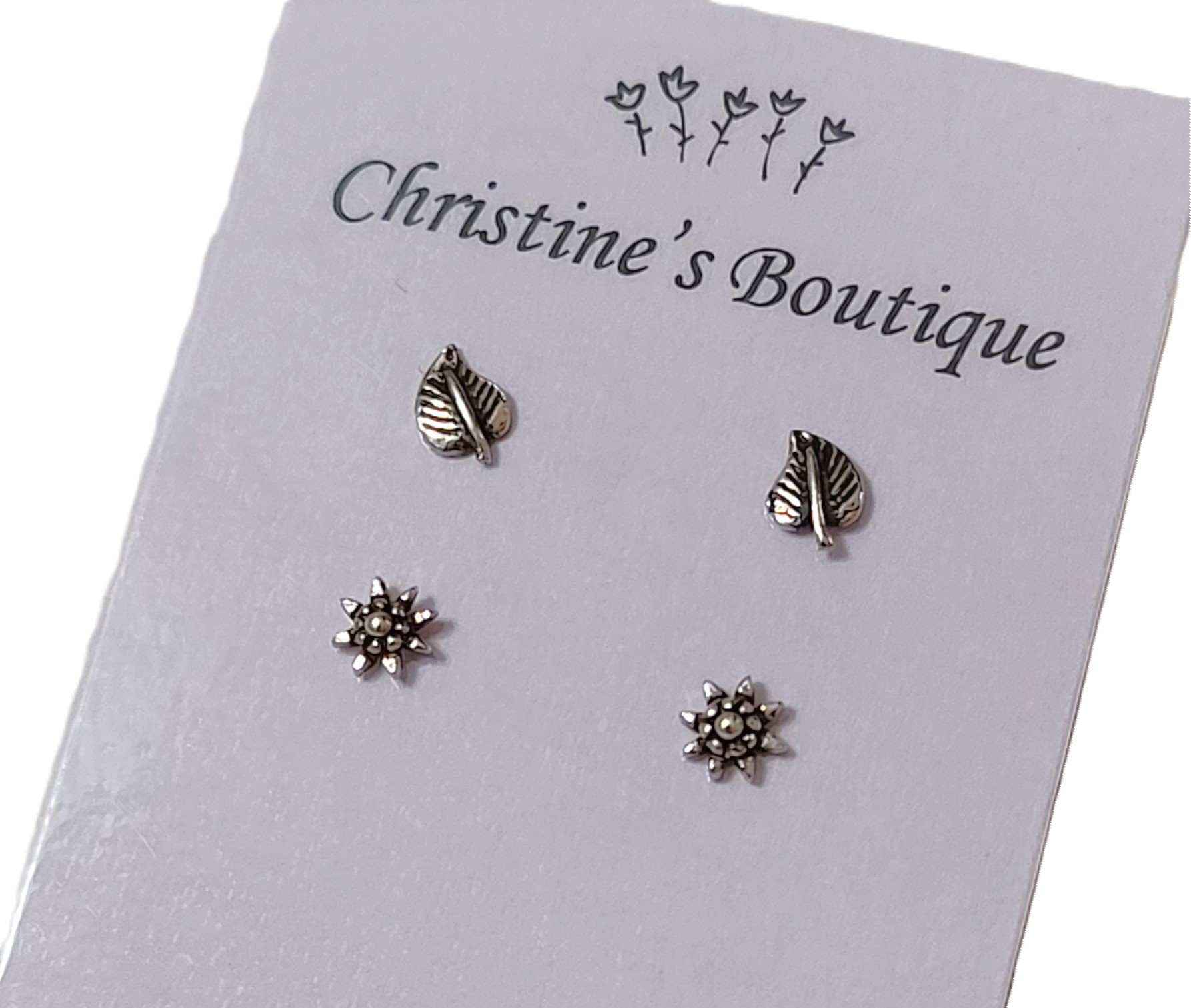 925 Sterling Silver Post Earrings Set of Two - Click Image to Close