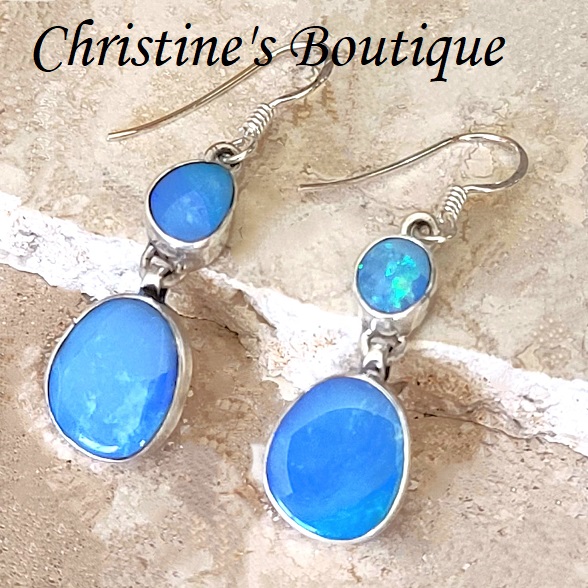 Blue Sky Fire Opal 925 Sterling Silver Earrings - Click Image to Close