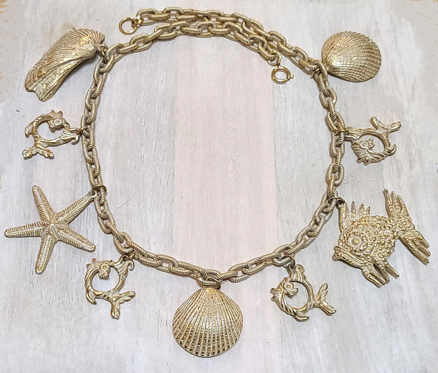 Seaside shells and fish charm vintage necklace