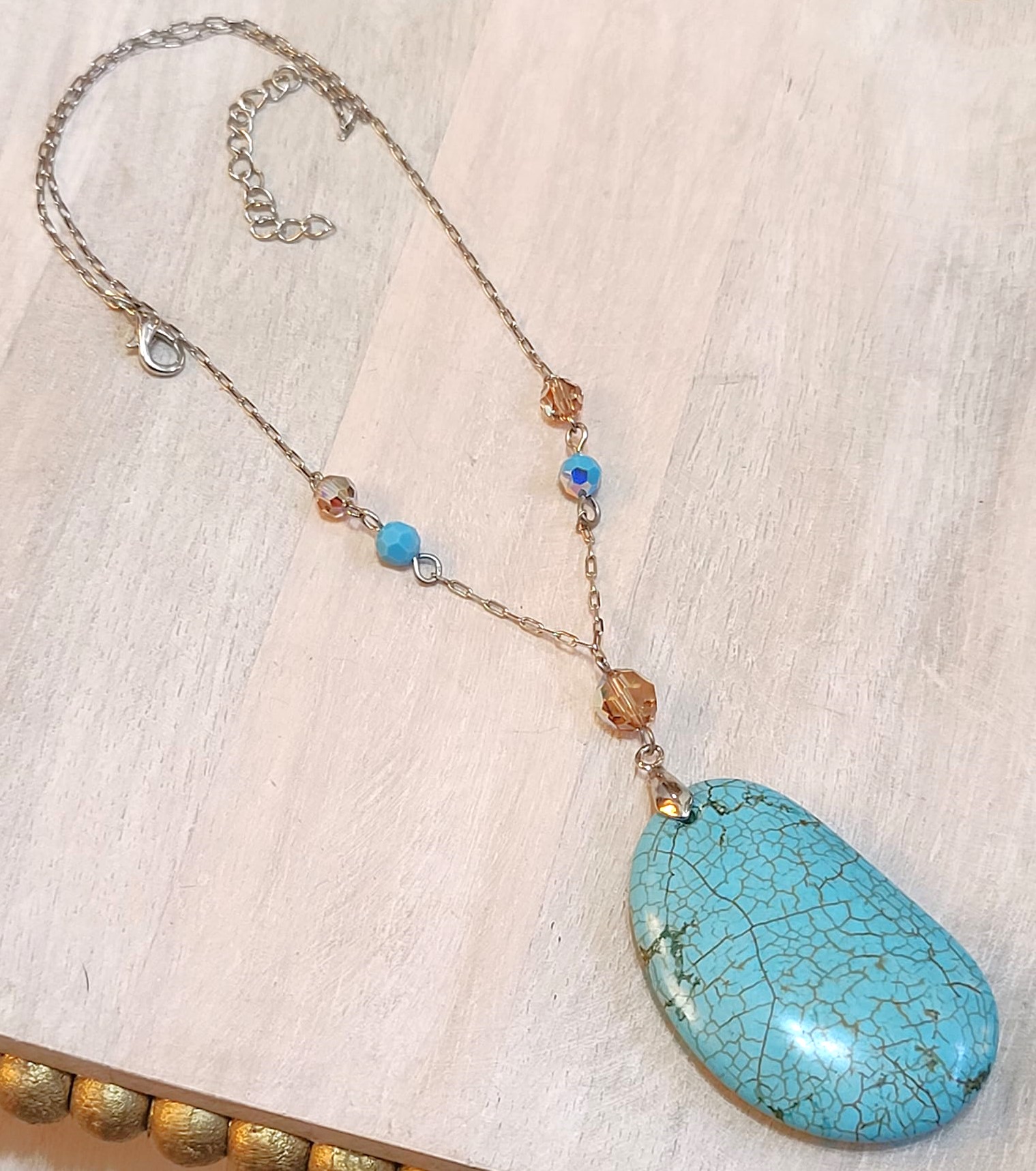 Howalite mineral gemstone & Swarovski Crystal Pendant Necklace