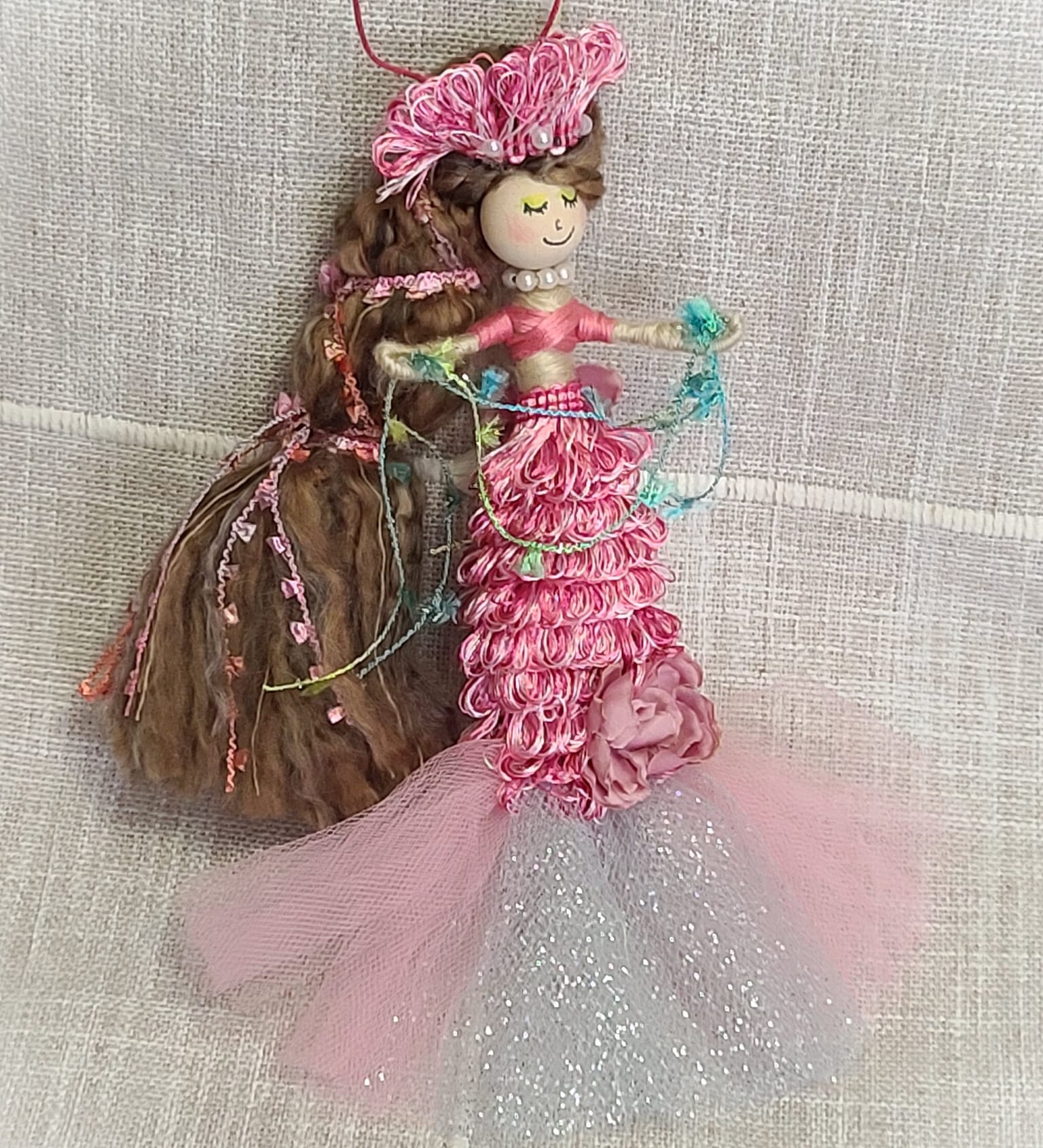 Whimsical Pink Mermaid Doll Mermaid Queen Doll Ornament
