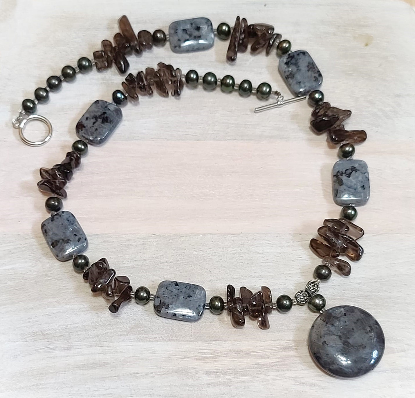 Tawny Crystal , Moonstone Gems and Pearls Penant Necklace