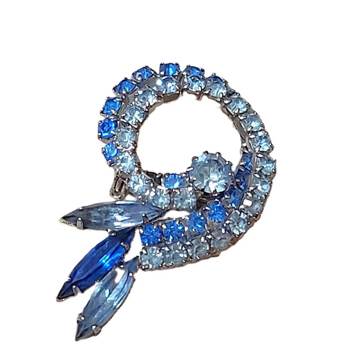 Blue rhinestone pin, vintage signed designer Weiss