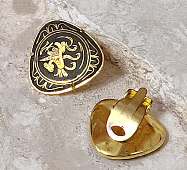 Damascene dragon earrings, vintage, clip ons