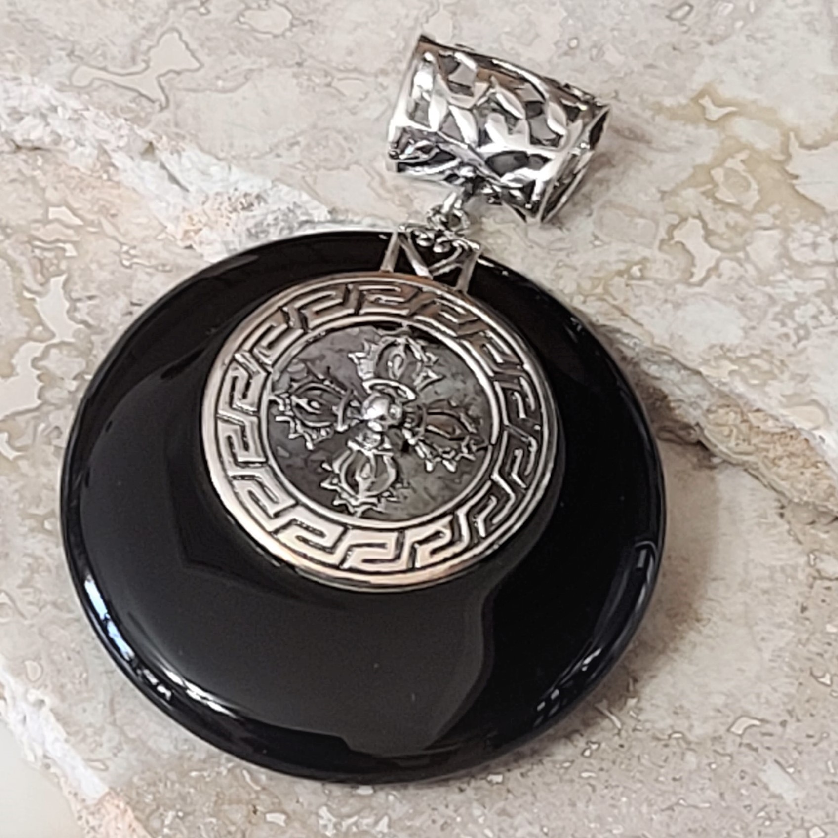 Black Onyx & 925 Sterling Silver Pendant