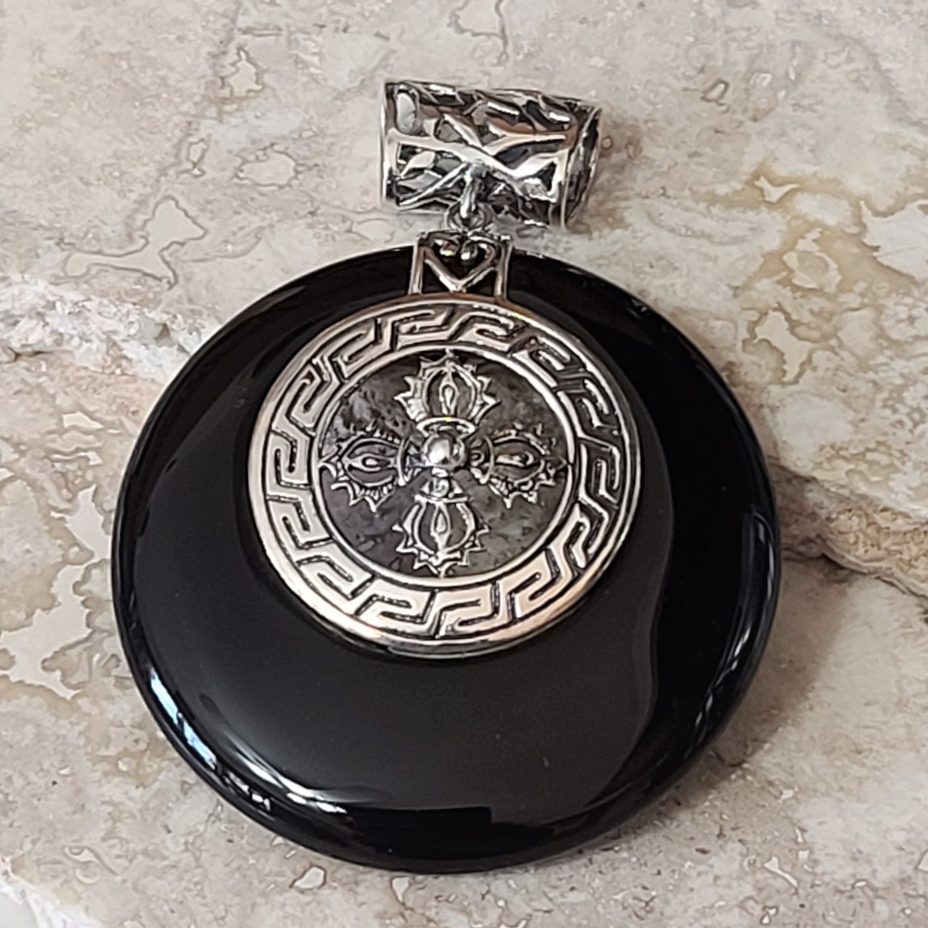 Black Onyx & 925 Sterling Silver Pendant
