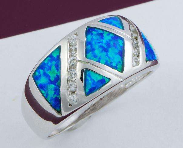 Lab Opal and CZ 925 Sterling Silver Ring SZ 7