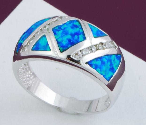 Lab Opal and CZ 925 Sterling Silver Ring Size 8