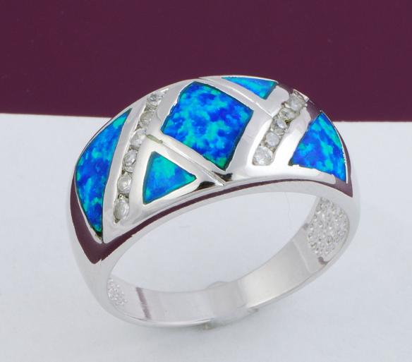 Lab Opal and CZ 925 Sterling Silver Ring SZ 7