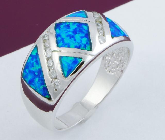 Lab Opal and CZ 925 Sterling Silver Ring Size 8