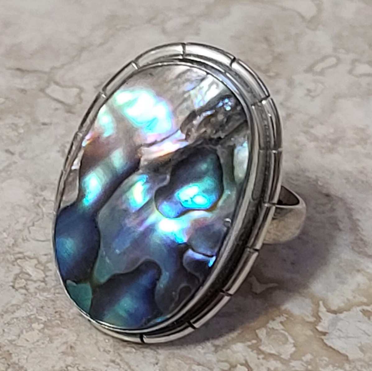925 Sterling Silver & Abalone Shell Ring Size 7.5 - Click Image to Close