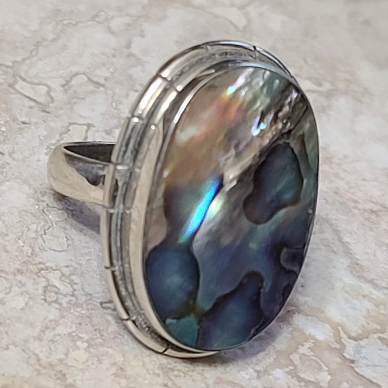 925 Sterling Silver & Abalone Shell Ring Size 7.5