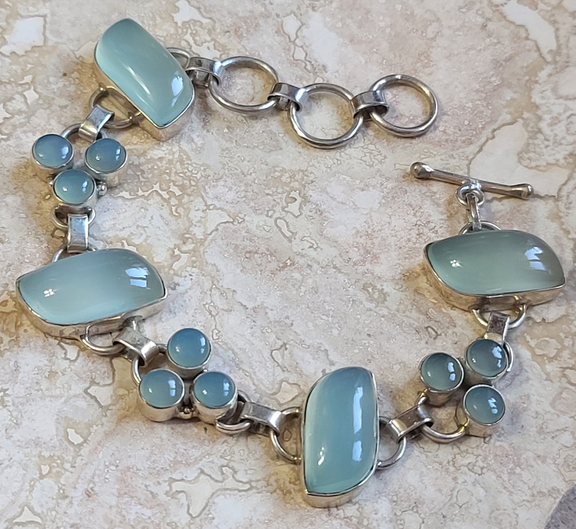 Blue Chalcedony Gemstone Sterling Silver Bracelet 7 1/2-8"
