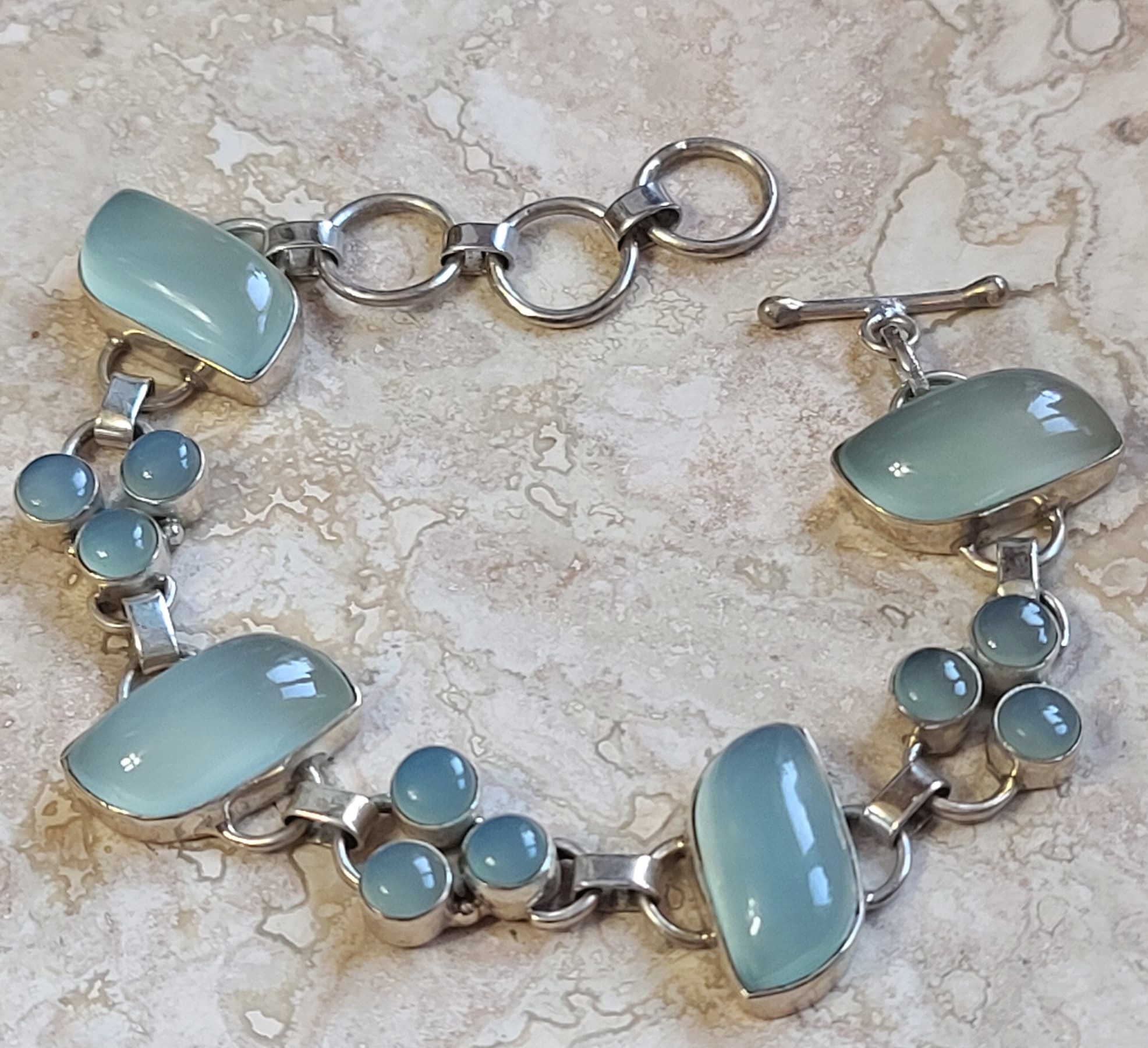 Blue Chalcedony Gemstone Sterling Silver Bracelet 7 1/2-8"
