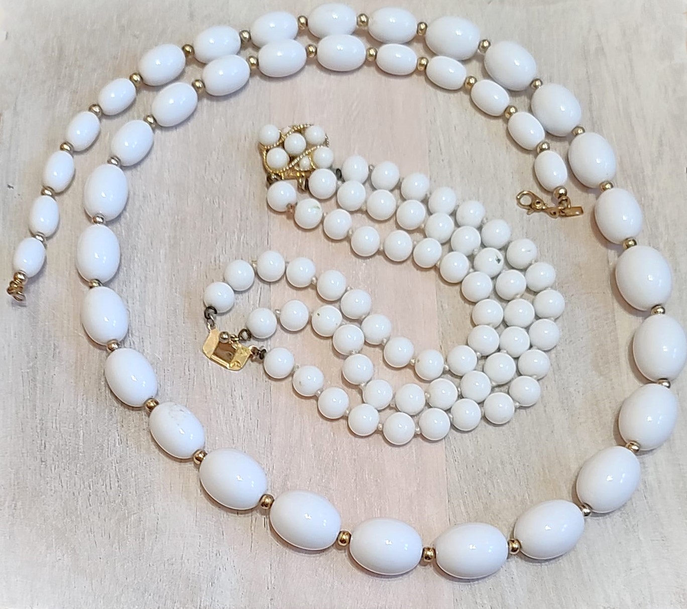 Monet White Bead 27" Necklace & White Glass Bead Bracelet