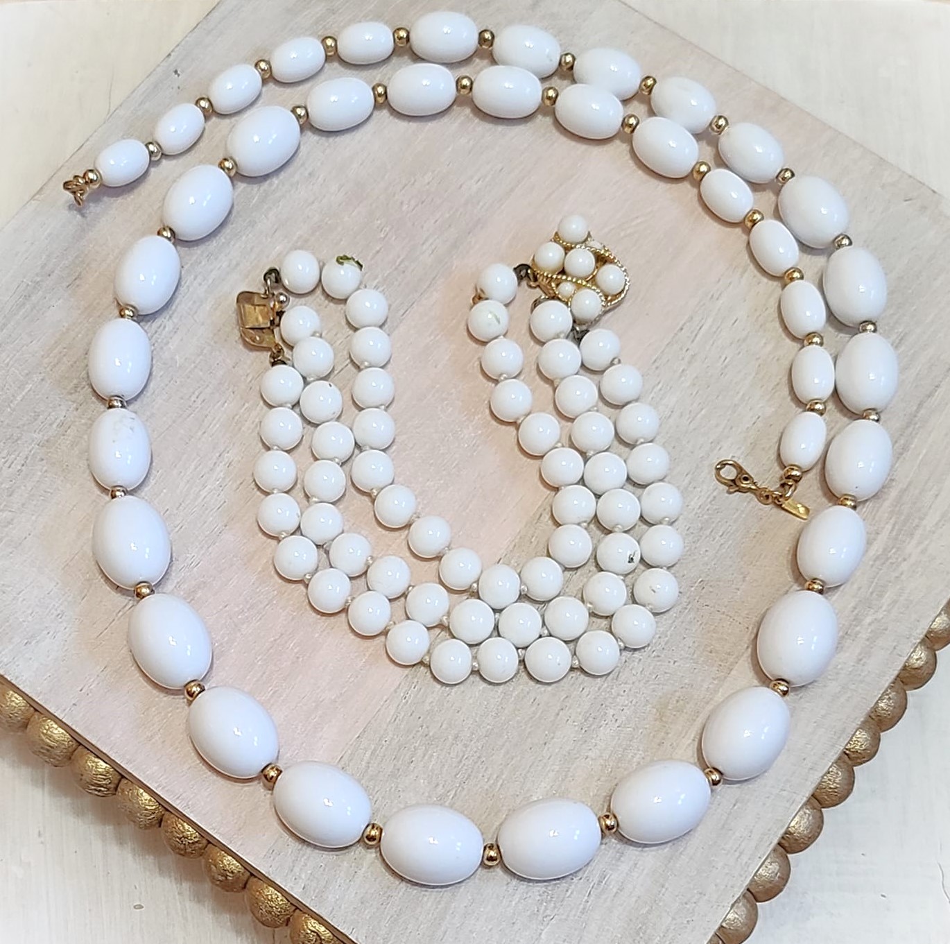 Monet White Bead 27" Necklace & White Glass Bead Bracelet
