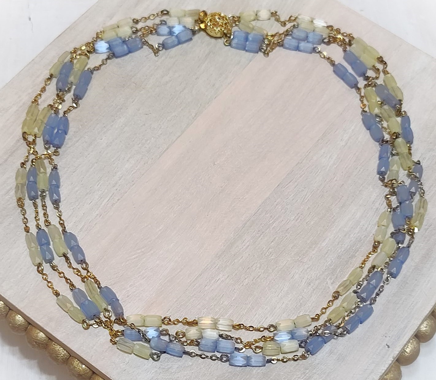 Czech Glass Light Blue & Yellow Multi Strand Necklace