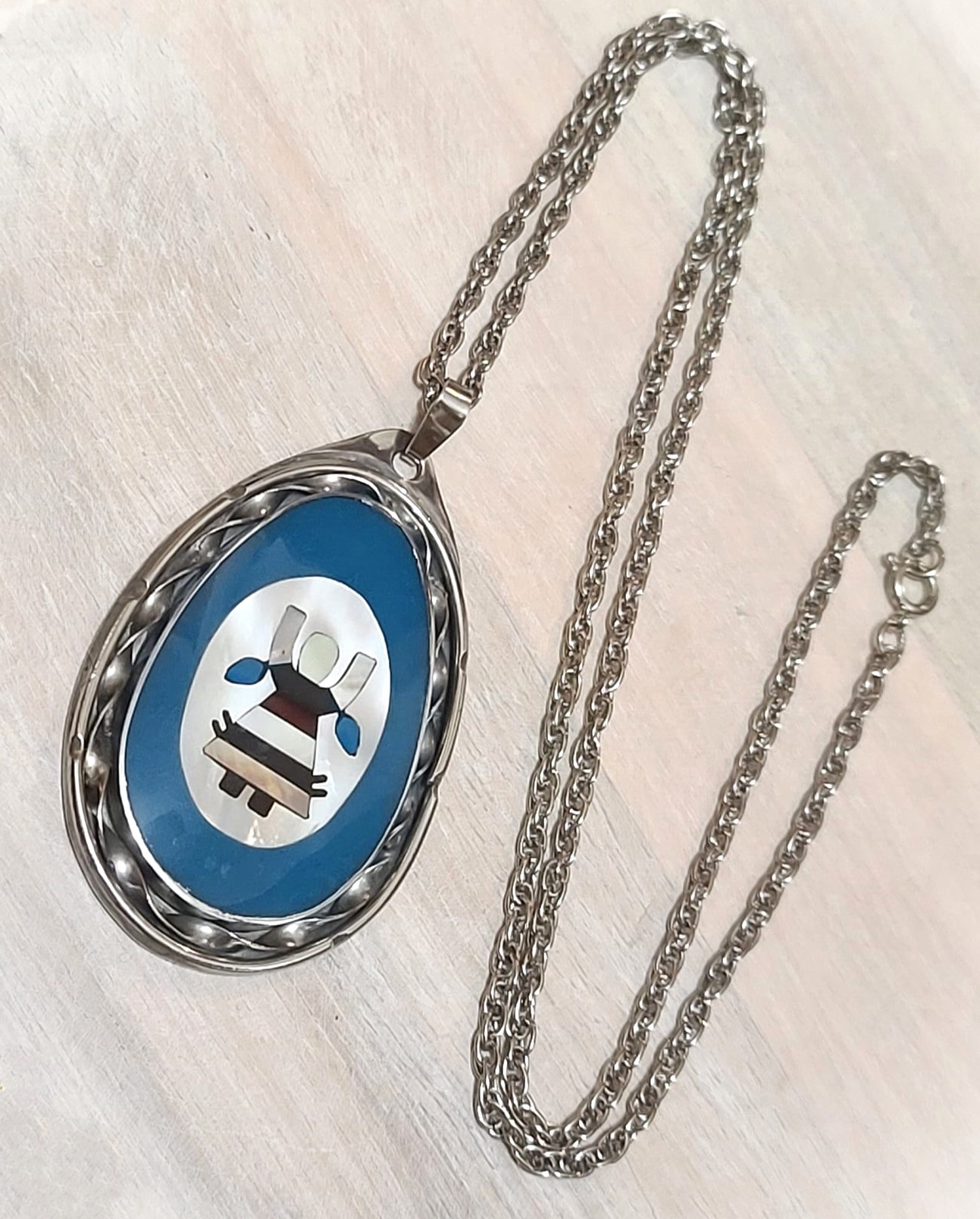Philippine ethnic pendant necklace, with shell inlay and enamel, vintage pendant necklace