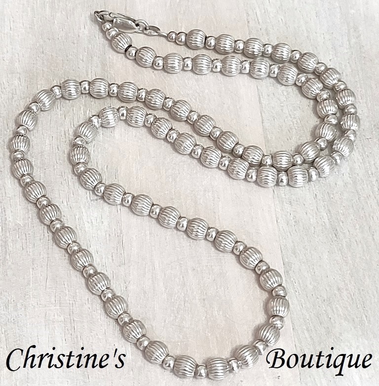 Sterling Silver Bead Necklace 24" - Click Image to Close